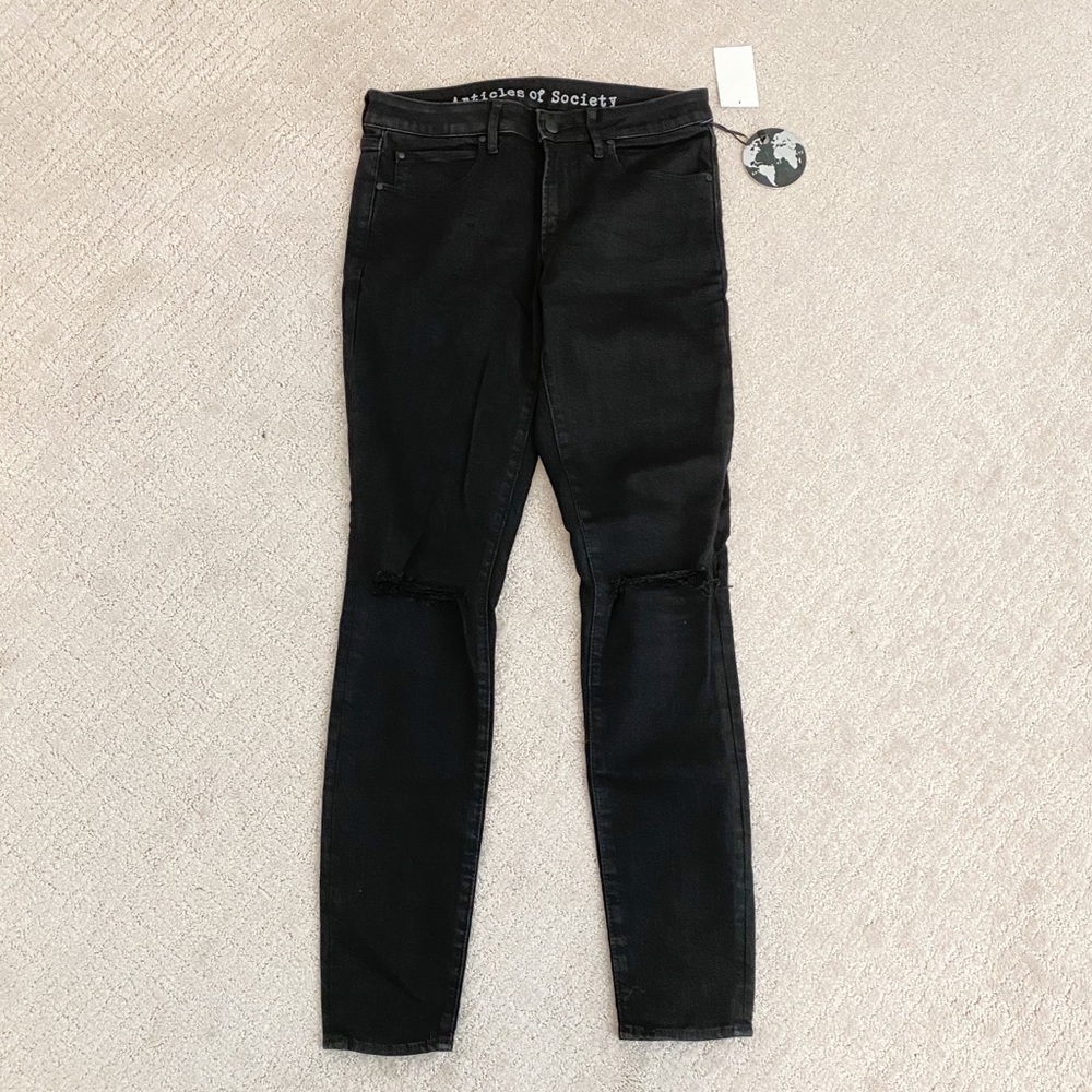 ARTICLES OF SOCIETY Ripped Stretch Jeans Black - Picture 1 of 7